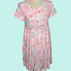 Crown and Ivy Pink Flamingo tiered babydoll coastal Dress size small